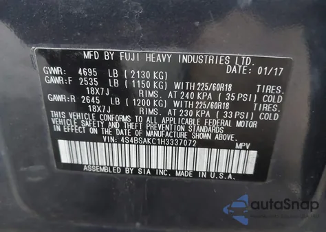 2017 Subaru Outback 2.5I Limited z USA, uszkodzony, nr VIN 4S4BSAKC1H3337072